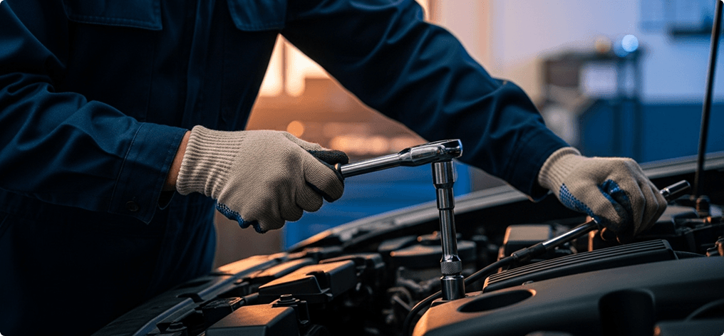 Mecánico trabajando en motor de auto